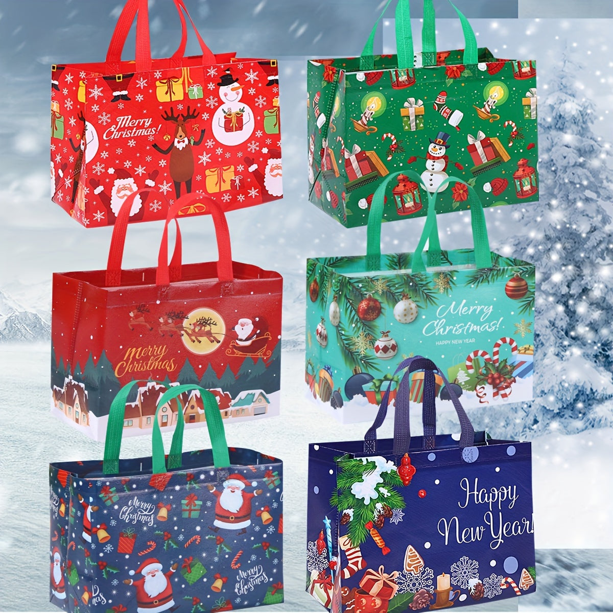 4pcs Gilding Christmas Gift Bags With Handles, Reusable Grocery Bags