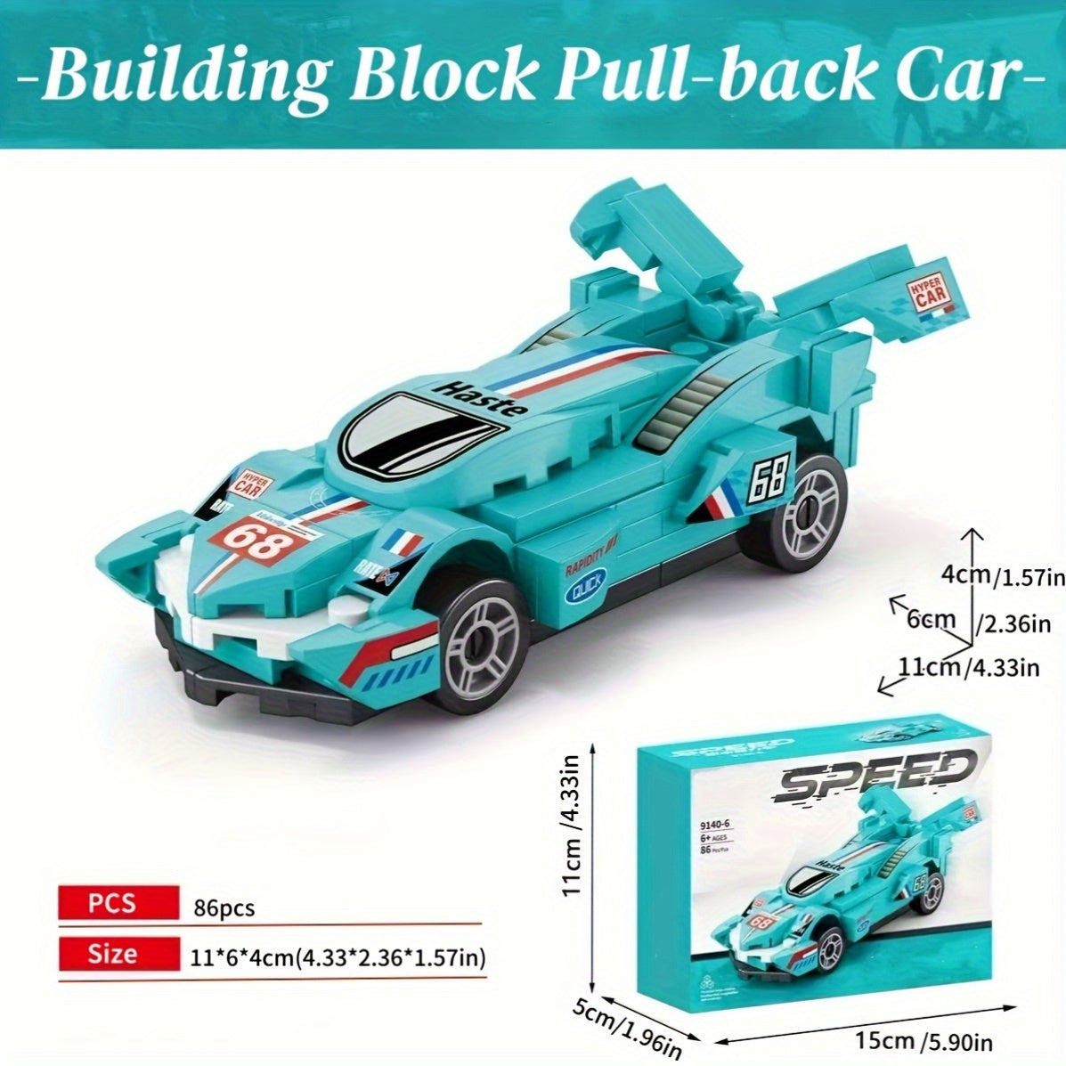 6pcs Mini Car Building Blocks Toy Pull Back Car Model ABS Material