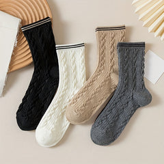 8 Pairs Twist Textured Socks Comfy & Breathable Mid Tube Socks