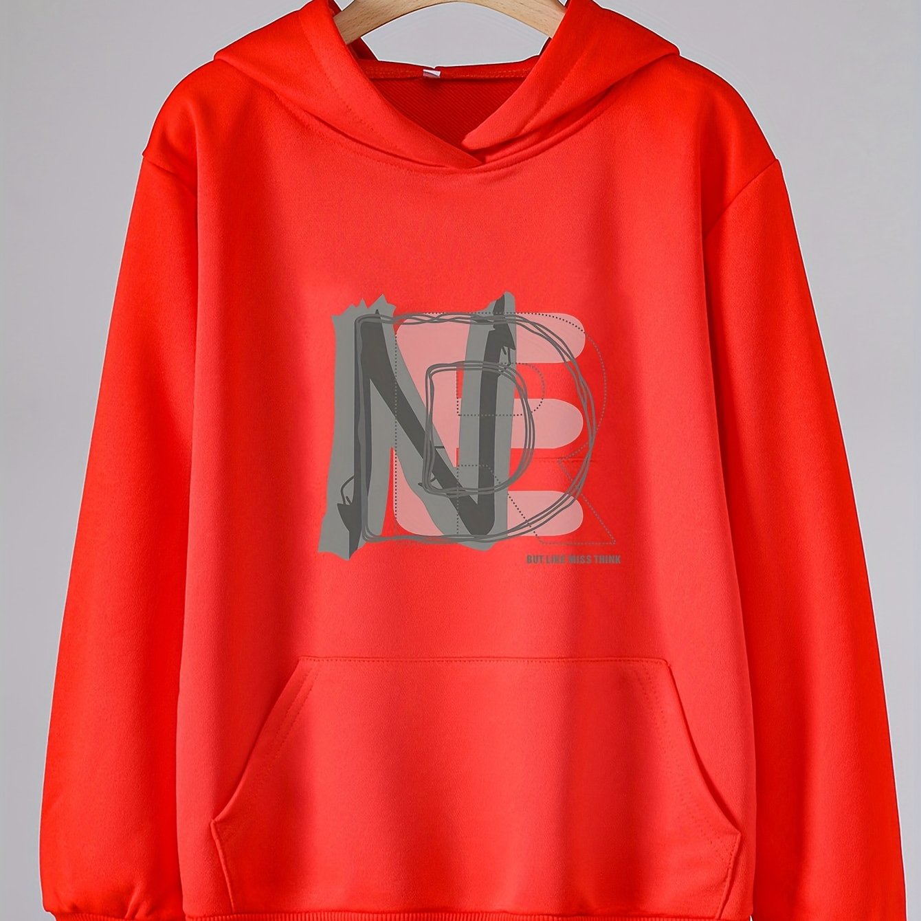 Girls Cartoon N & E Alphabets Pattern Hoodie Sweatshirt