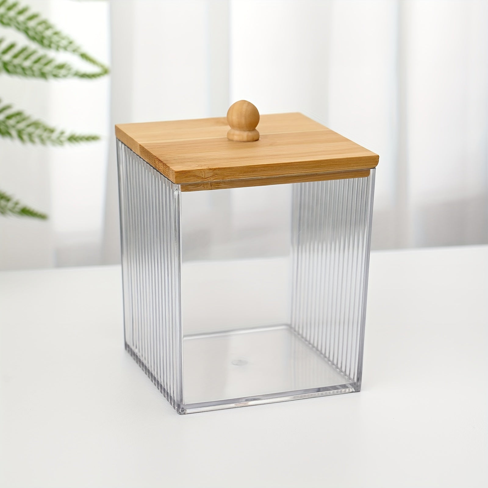 Acrylic Cotton Swabs Holder with Lid - Makeup Storage Canister Box