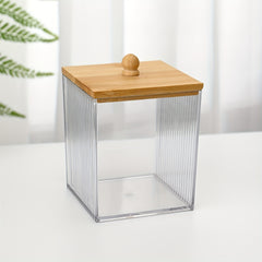 Acrylic Cotton Swabs Holder with Lid - Makeup Storage Canister Box
