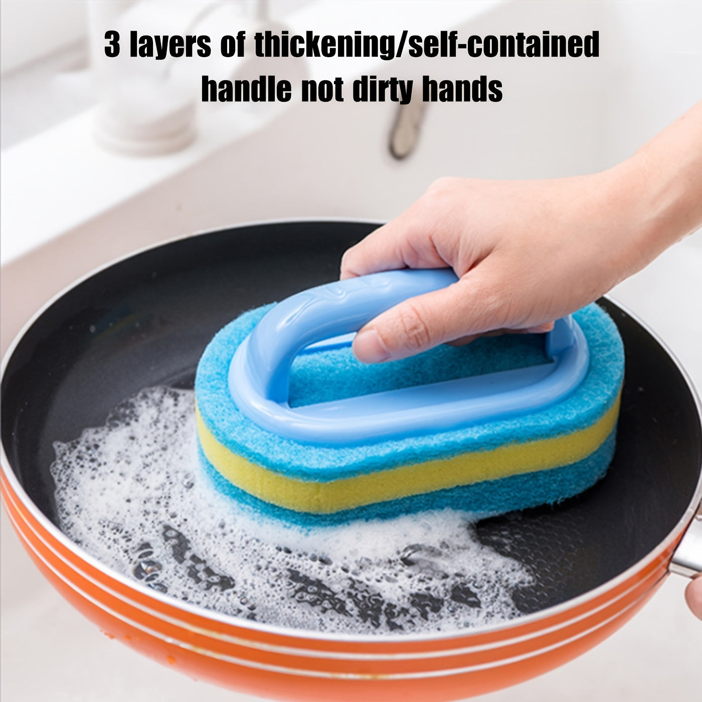 2pcs Handled Bathtub Scrubber Sponge Brush Soft Magic Sponge Eraser