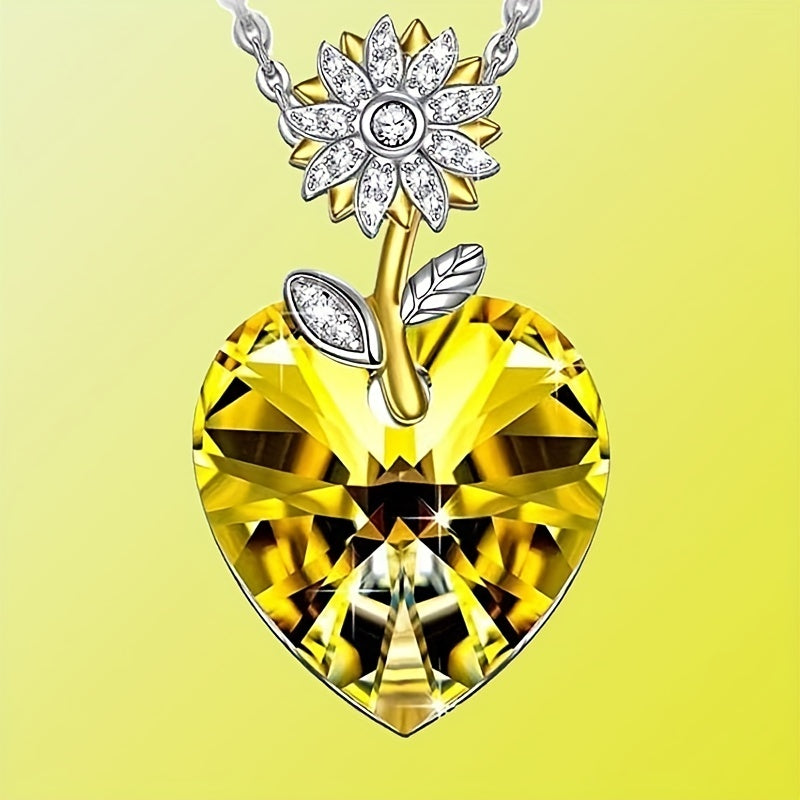 Girl's Sunflower Heart Necklace Pendant Romantic Christmas Gift