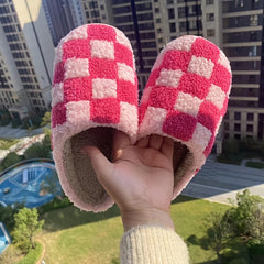 Women's Plaid House Slippers Warm Plus Lined Closed Toe Slip on Home Slides