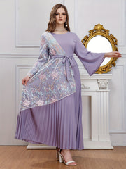 Abaya Dress Women's Plus Contrast Lace Bell Sleeve