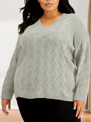 Solid Cable Long Sleeve Sweater V Neck Jumper