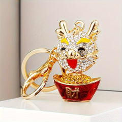 Chinese Dragon Car Key Chain Metal Bag Pendant Keychain Rhinestone Decor