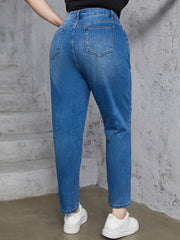 Button Fly High Rise Tapered Leg Jeans