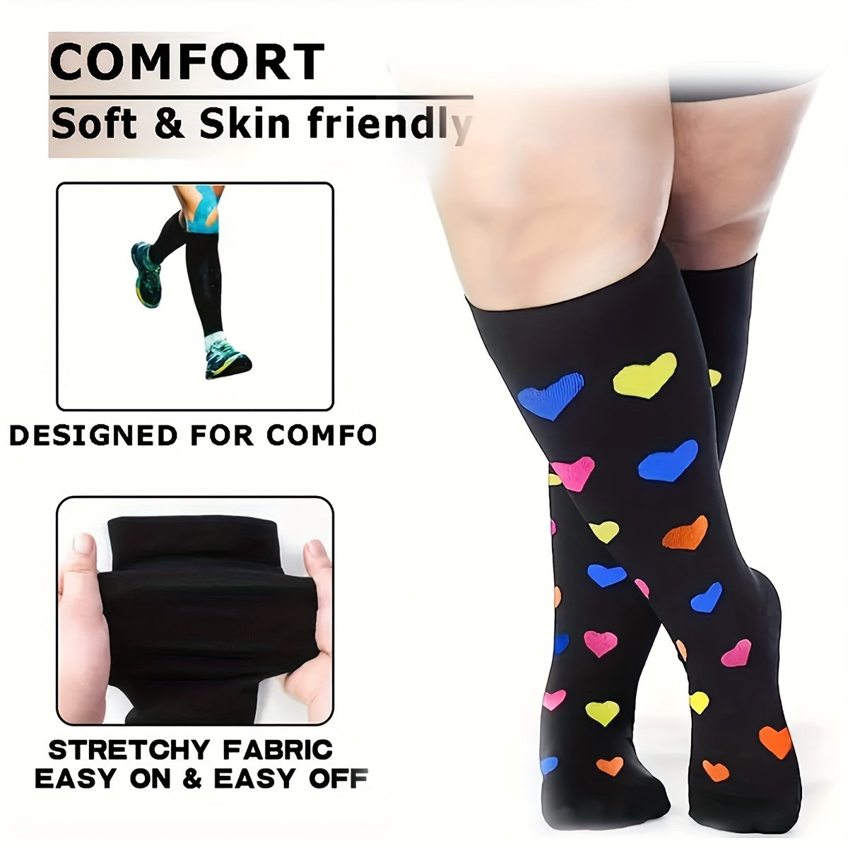3pairs Plus Size Compression Socks 15-20 mmHg Wide Calf Knee High for Women Men