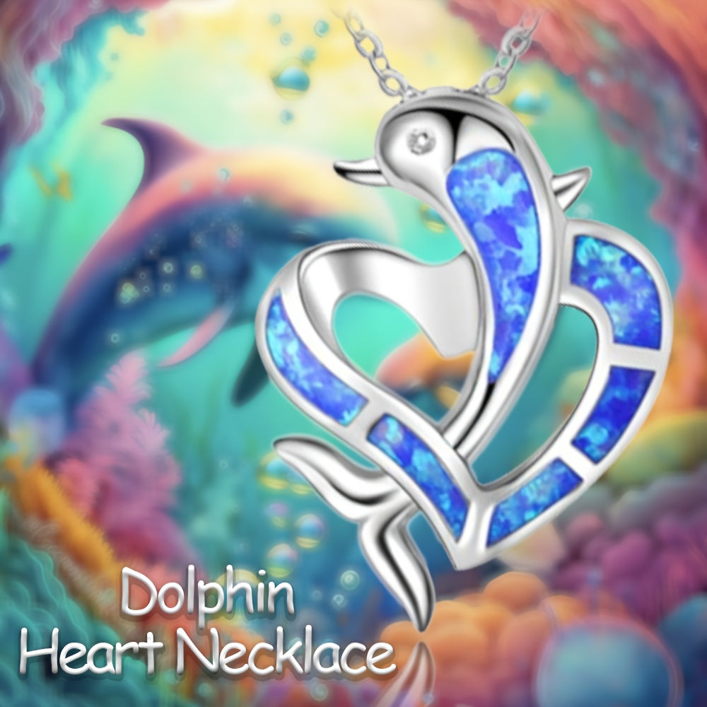 Dolphin Decor Heart Pendant Necklace - Party Gift For Girls