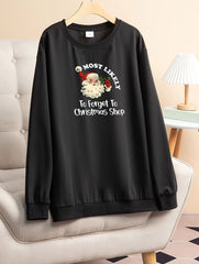 Plus Size Christmas Lounge Top Women's Santa Print Round Neck Sleepwear Tee