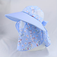 Floral Print Sun Hat With Sunproof Mask Detachable