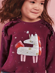 Girls Embroidered Pony & Stars Print Sweatshirt - Sports Casual Outfit