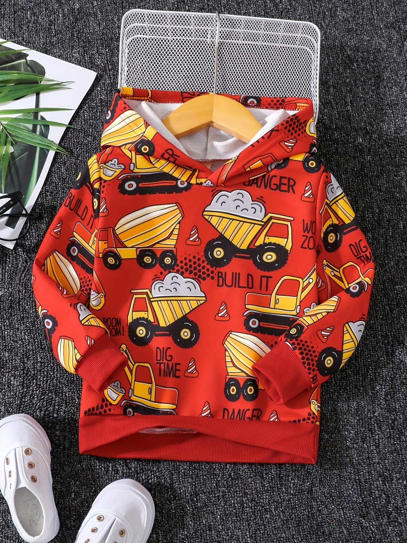 Cartoon Excavator Boys Hoodie Long Sleeve Sweatshirt