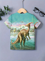 3D Dino Print Short Sleeve T shirt Kids Summer Clothes