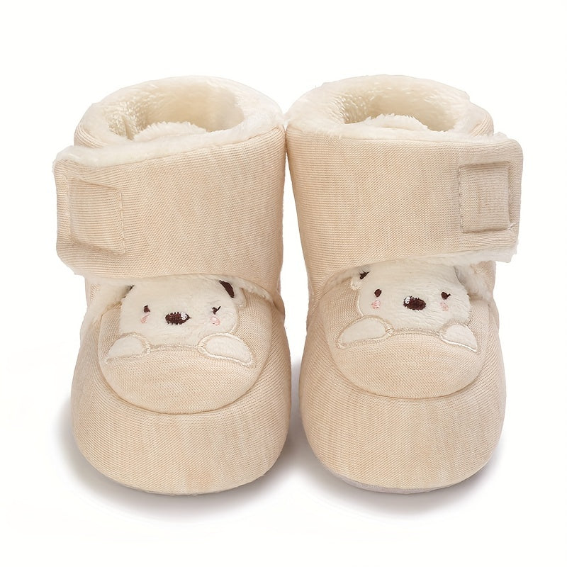 Baby Boys Cartoon Fleece Boots, Soft & Warm Indoor Walking Shoes