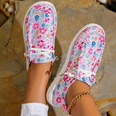 Women's Floral Pattern Boat Shoes Low Top Lace-Up Flats