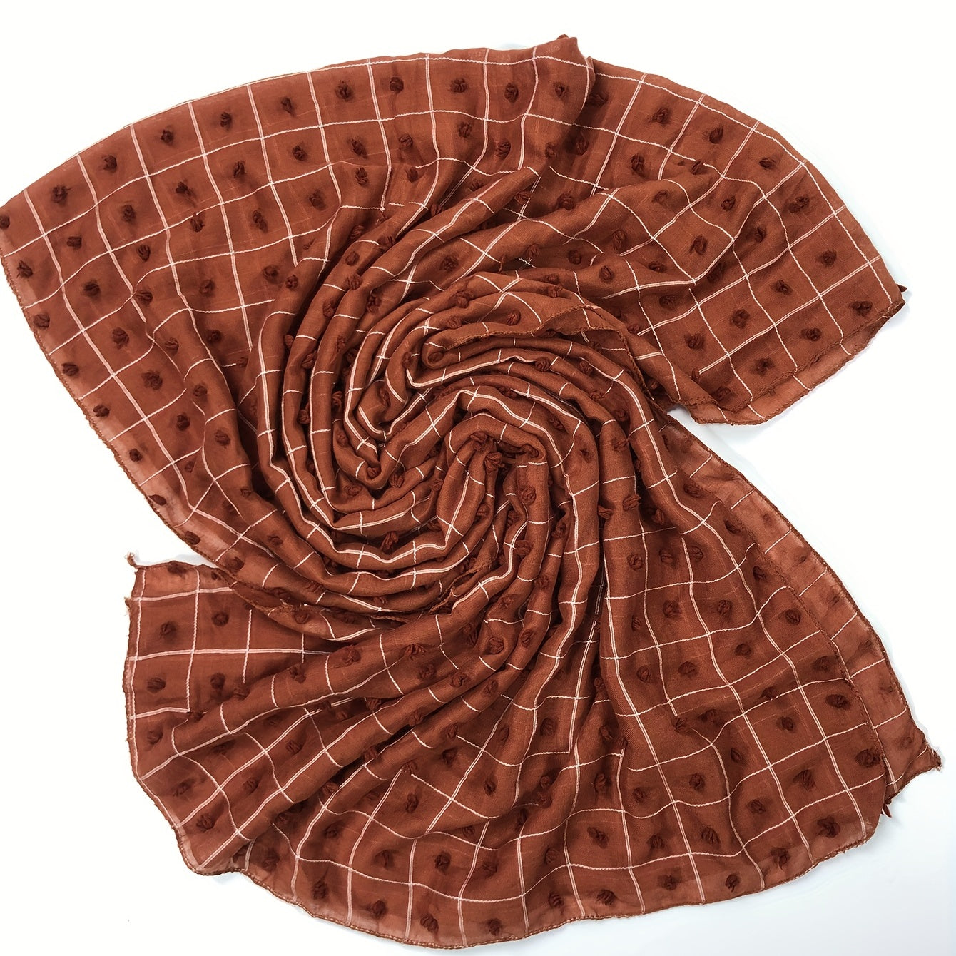 Maroon Dotted Plaid Scarf Shawl Lightweight Casual Head Wraps Hijab Women Turban