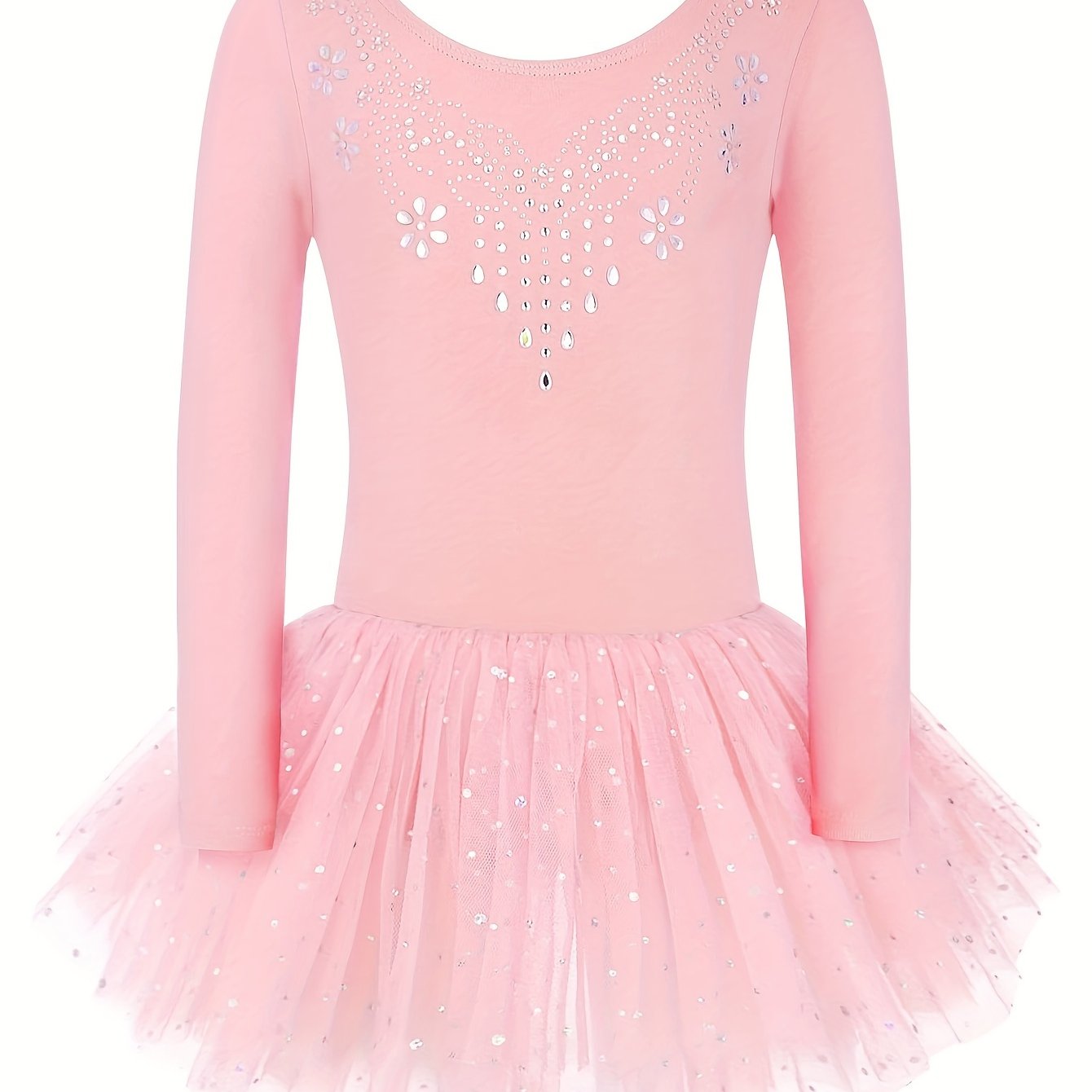 Girls Sequin Long Sleeve Ballet Tutu Leotard for Dance Performance