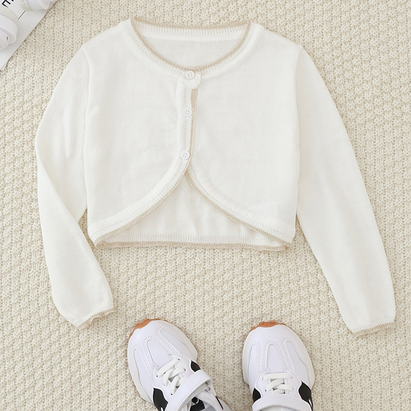 Toddler Girls Thin Block Trim Long Sleeve Button Knit Cardigan