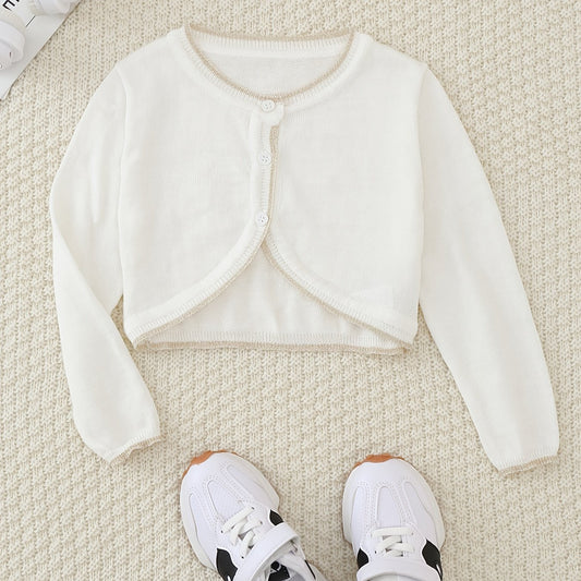 Toddler Girls Thin Block Trim Long Sleeve Button Knit Cardigan