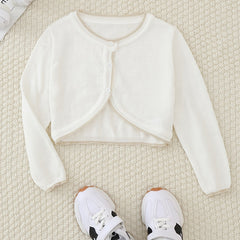 Toddler Girls Thin Block Trim Long Sleeve Button Knit Cardigan