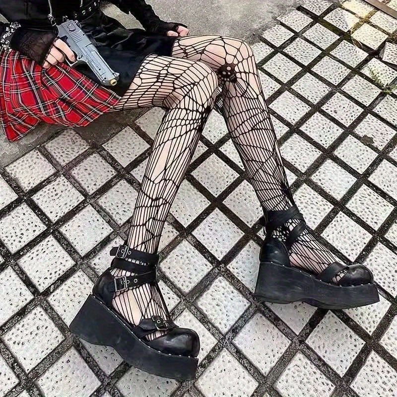 Skull Fishnet Pantyhose High Waist Stockings