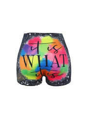 Letter Print Skinny Shorts for Spring & Summer