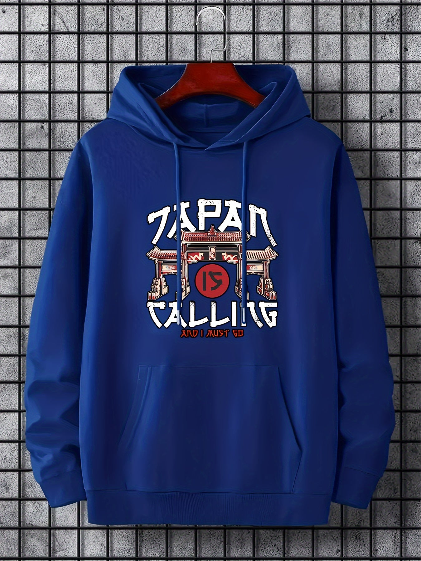 Japanese Architecture Print Men's Hooded Sweatshirt for Autumn Winter