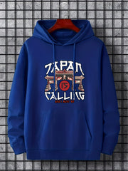 Japanese Architecture Print Men's Hooded Sweatshirt for Autumn Winter