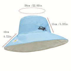 Daisy Embroidery Sun Hat Wide Brim Bucket Hat