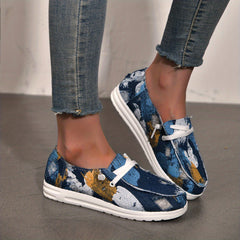 Graffiti Print Slip On Loafers Shoes Lightweight Canvas Sneakers