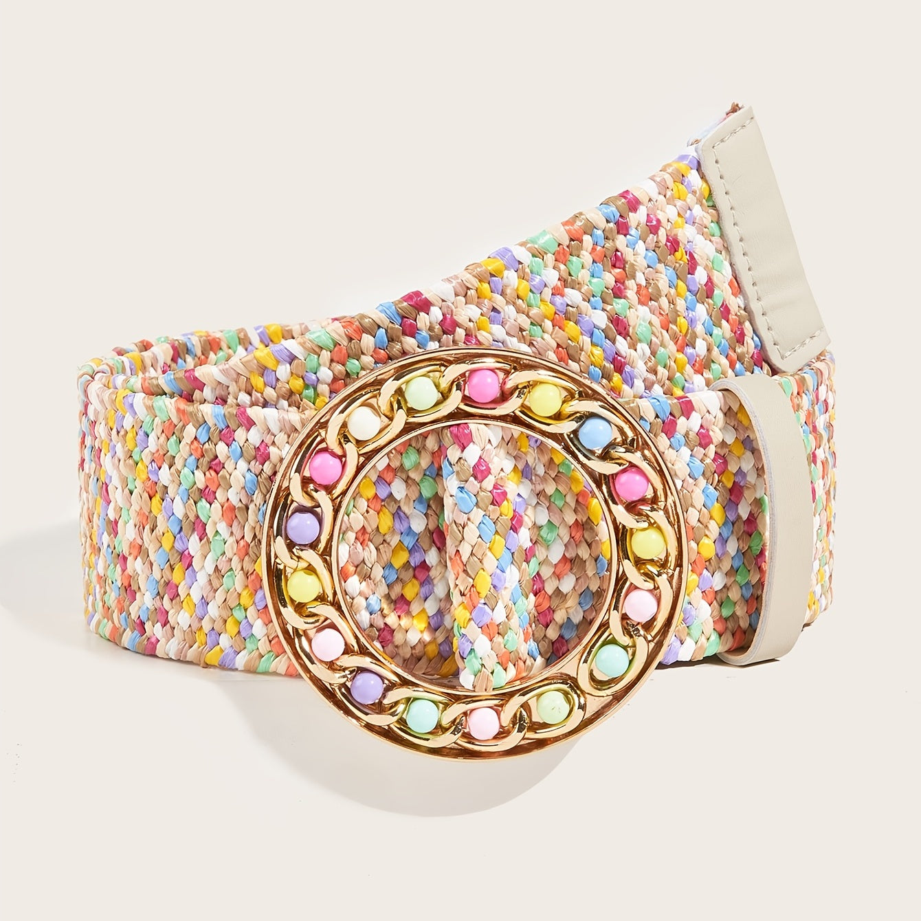 Boho Candy Straw Belt Hollow Out Buckle Elastic Waistband