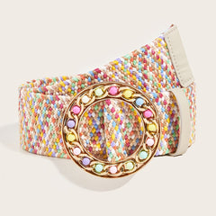 Boho Candy Straw Belt Hollow Out Buckle Elastic Waistband