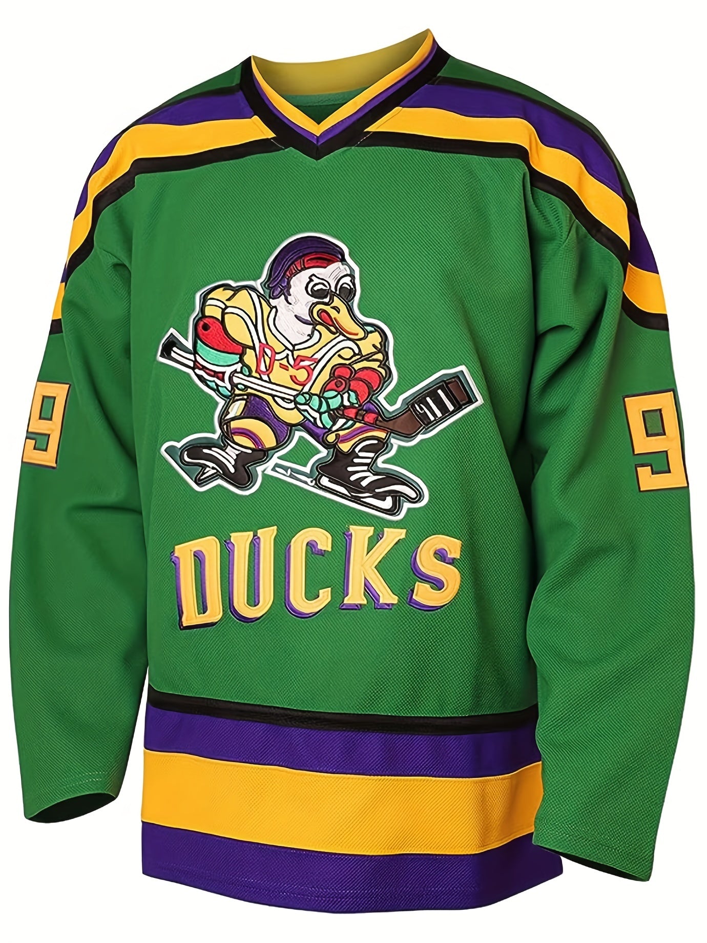 Men's Ducks Hockey Jersey Vintage Stripe V-Neck Long Sleeve Uniform