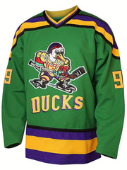 Men's Ducks Hockey Jersey Vintage Stripe V-Neck Long Sleeve Uniform