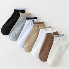 7 Pairs Smiling Face Print & Crew Short Socks Women's Stockings