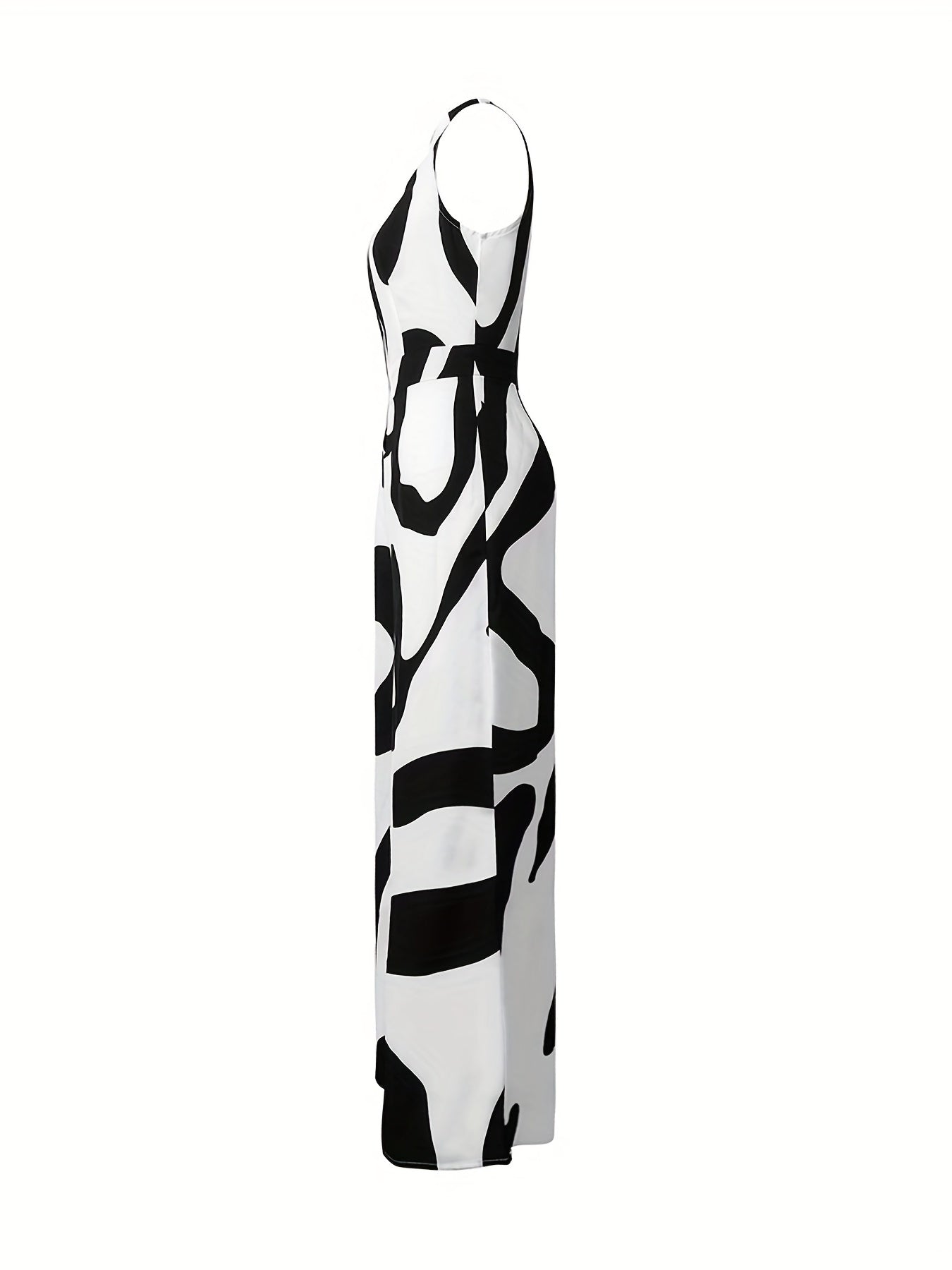 Abstract Print Button Front Jumpsuit Sleeveless Wide Leg Jumpsuit