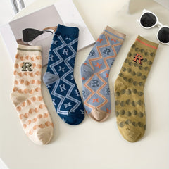 4 Pairs Letter Print Sports Socks Soft & Comfy Mid Tube Women's Stockings