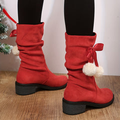 Women's Bowknot Ankle Boots Block Heel Suedette Shoes