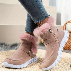 Women's Solid Snow Boots Side Zipper Round Toe Velvet Warm Fluffy Winter Shoes