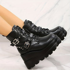 Platform Goth Ankle Boots Lace Up Short Boots