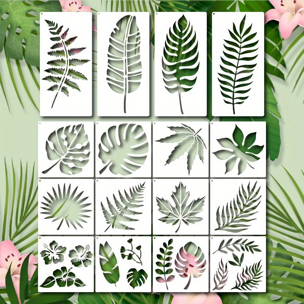 16 Pcs Tropical Leaf Stencil Fern Monstera Palm Leaf Painting Stencil