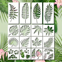 16 Pcs Tropical Leaf Stencil Fern Monstera Palm Leaf Painting Stencil