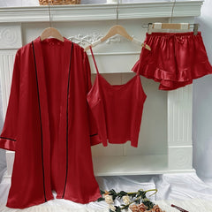 Satin Pajama Set with Robe & Cami Top