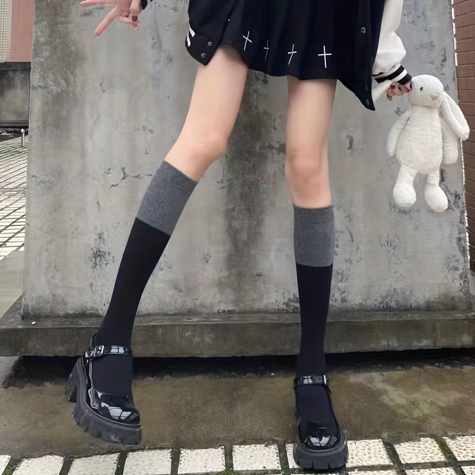 Colorblock Calf Socks College Style Knee High Socks Women's Stockings