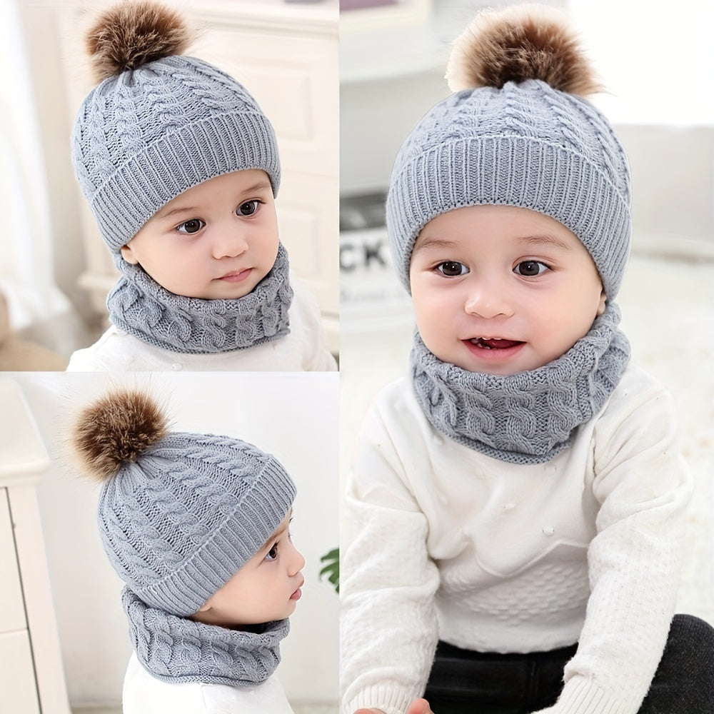 2pcs Baby Knitted Hat & Scarf Set, Ages 0-4 Years