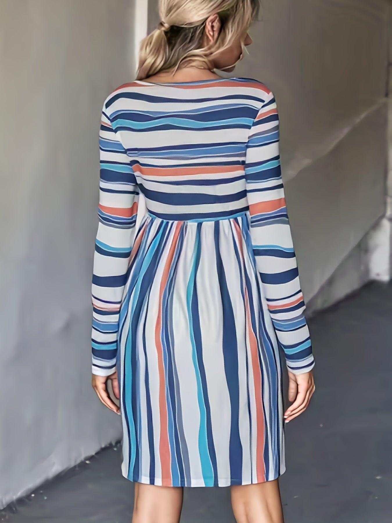 Women's Stripe Print Long Sleeve Casual Dress