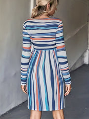 Women's Stripe Print Long Sleeve Casual Dress